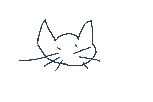 Speed drawing example of a cat showing key features: pointed ears, whiskers, and basic body shape drawn in under 10 seconds